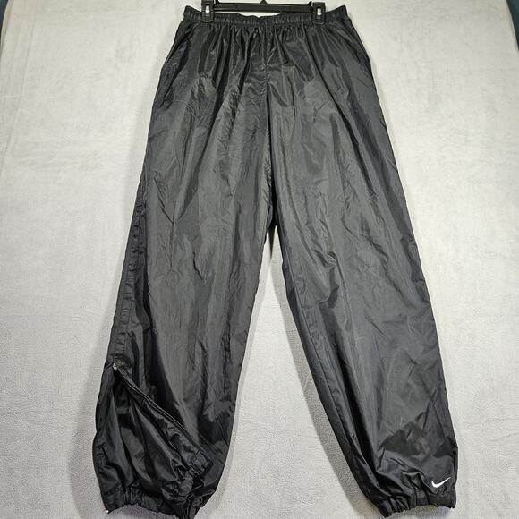 Vintage Nike Track Pants Mens Sz L Windbreaker Lined Black Lightweight Gray Tag - Picture 1 of 15